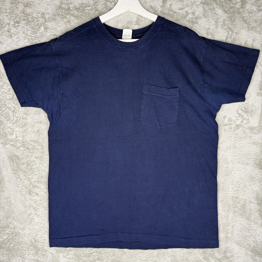 Vtg 80s Blank Selvedge Pocket T-Shirt Mens XL Blue Single Stitch Fruit Loom USA